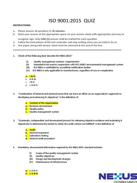 iso 9001:2015 quiz with answers pdf